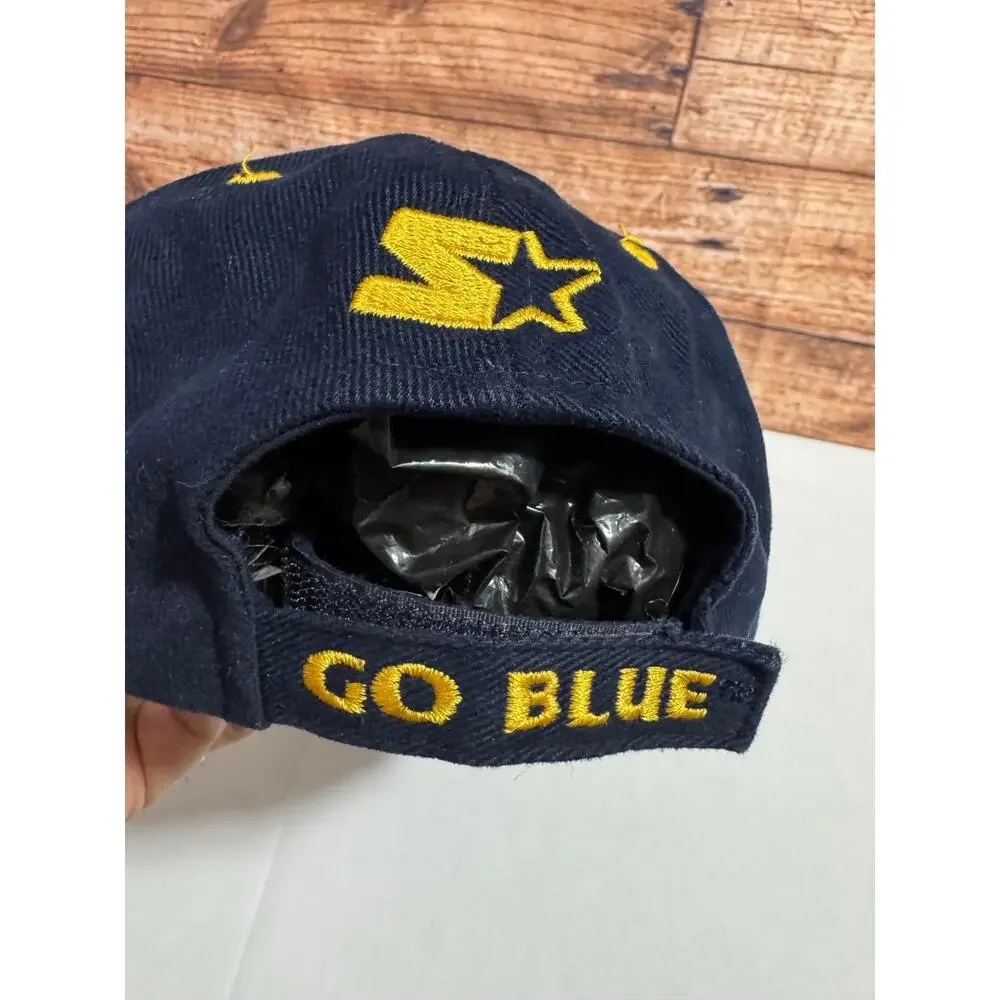 Vintage Y2K Michigan Wolverines Blue Starter Snapback Hat Go Blue
